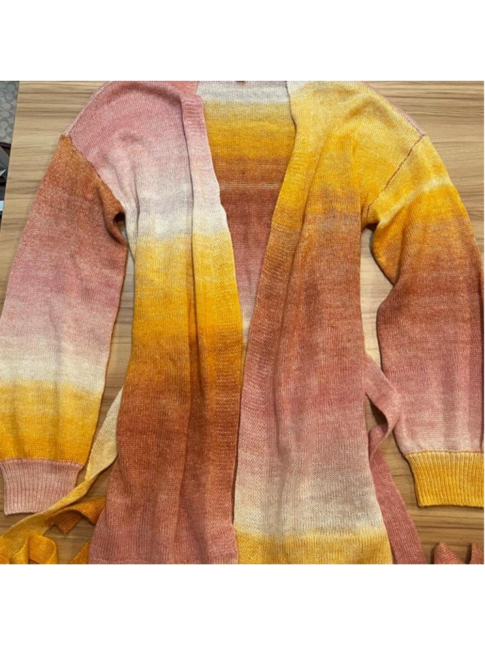 Cozy Lauren Conrad longline cardigan in a gorgeous pink, cream & mustard ombré s